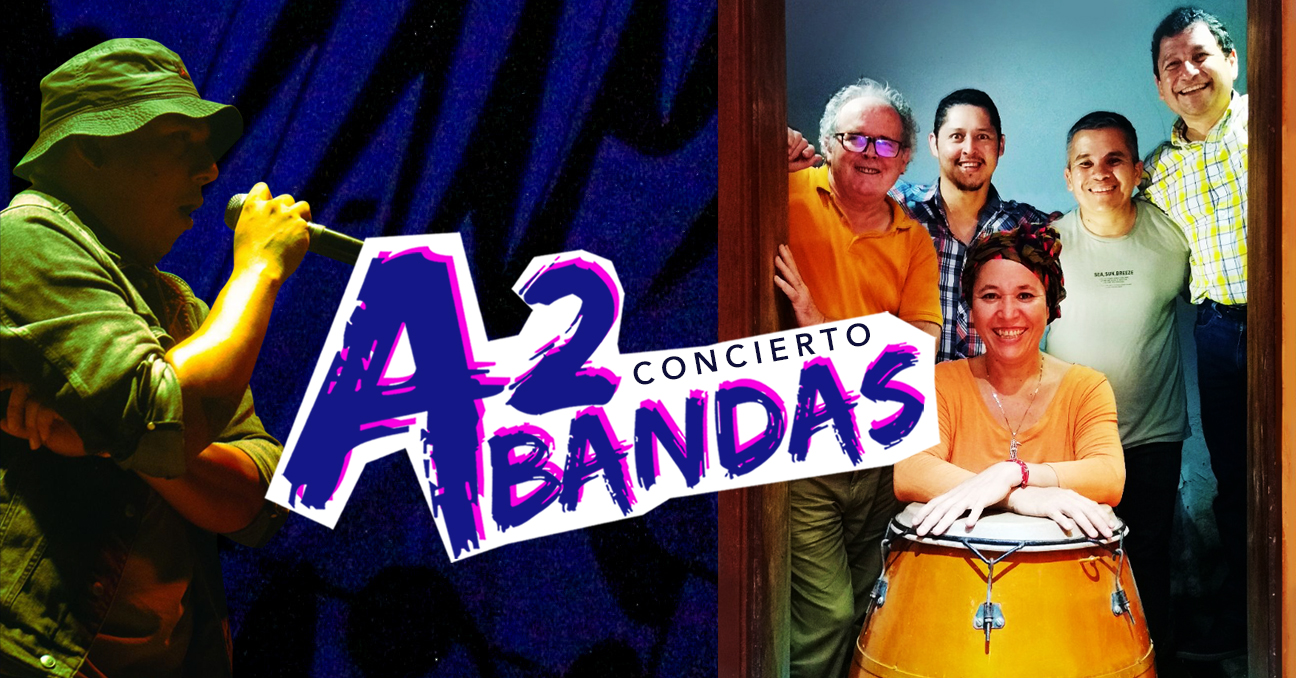 A la derecha aparece una fotografía del grupo CentroSur, a la izquierda otra del cantante de Rasfortis   Greenmoons, y en el centro el texto A2Bandas Concierto